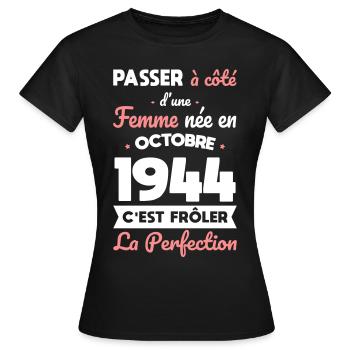 80th birthday - Born in October 1944 - Women's T-Shirt - black - Front - AI Model Female 172 dark (172cm)