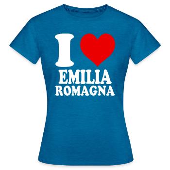 I love Emilia Romagna Herz Region Italien Lustig - Frauen T-Shirt - Antikblaues Saphir meliert - Vorne - AI Model Female 172 dark (172cm)
