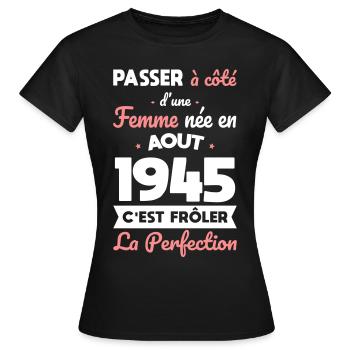 80° compleanno - Nato nell'agosto del 1945 - Maglietta da donna - nero - Fronte - AI Model Female 172 dark (172cm)