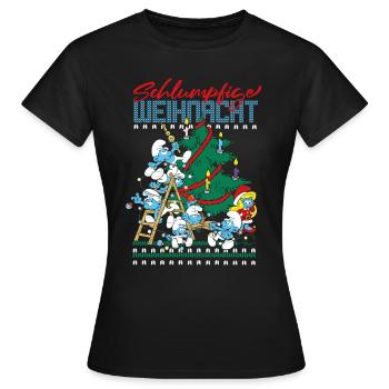 Die Schlümpfe Schlumpfige Weihnacht Ugly Christmas - Frauen T-Shirt - Schwarz - Vorne - AI Model Female 172 dark (172cm)