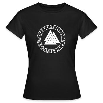 Wikinger | Valknut Wotansknoten | Odin | Nordisch - Frauen T-Shirt - Schwarz - Vorne - AI Model Female 172 dark (172cm)