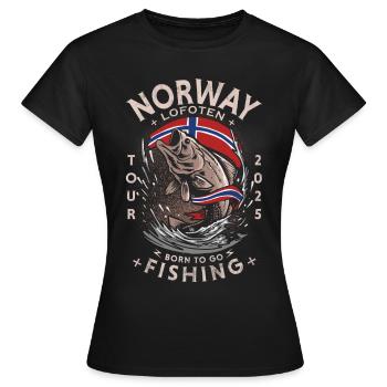 NORWAY FISHING - Lofoten - 2025 - Frauen T-Shirt - Schwarz - Vorne - AI Model Female 172 dark (172cm)