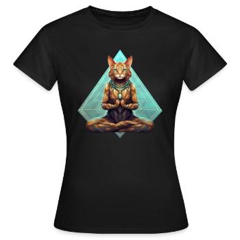 Katze Yoga - Frauen T-Shirt - Schwarz - Vorne - AI Model Female 172 dark (172cm)