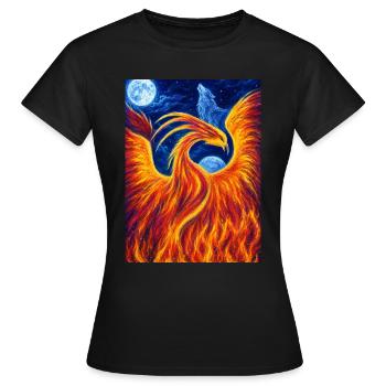 Flammender Phönix in der Nacht - Frauen T-Shirt - Schwarz - Vorne - AI Model Female 172 dark (172cm)