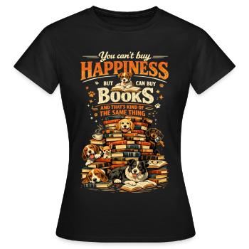 Pile de livres & Chiens : Vous ne pouvez pas acheter le bonheur - T-shirt Femme - noir - Devant - AI Model Female 172 dark (172cm)