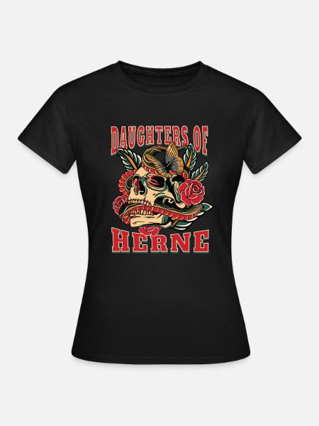 Herne Power-Frau daughters of Herne Retro Blumen - Frauen T-Shirt - Schwarz