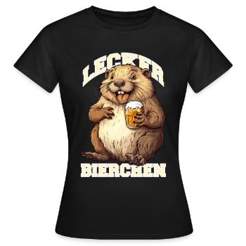 Lecker Bierchen X Biber mit Bier lustiges - Frauen T-Shirt - Schwarz - Vorne - AI Model Female 172 dark (172cm)