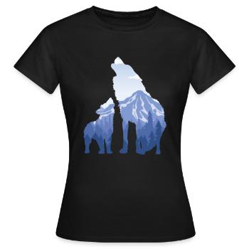 Wolf And Pup - Cadeau pour les amateurs de loups de montagne - T-shirt Femme - noir - Devant - AI Model Female 172 dark (172cm)