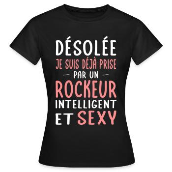 Désolée déjà prise par un rockeur sexy - T-shirt Femme - noir - Devant - AI Model Female 172 dark (172cm)