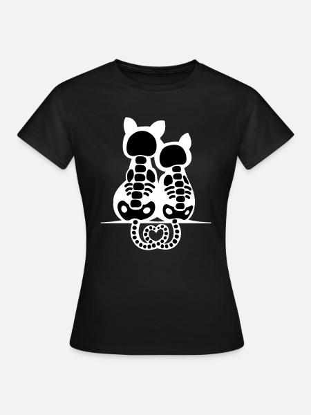 Effrayant Mignon Chat Squelette Bones Heart Tail Halloween - T-shirt Femme - noir