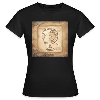 Geografie - Globus & Zeigestock / Vintage Kunst - Frauen T-Shirt - Schwarz - Vorne - AI Model Female 172 dark (172cm)