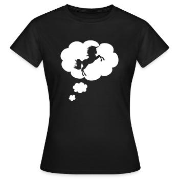 Unicorn in thought bubble - Women's T-Shirt - black - Front - AI Model Female 172 dark (172cm)
