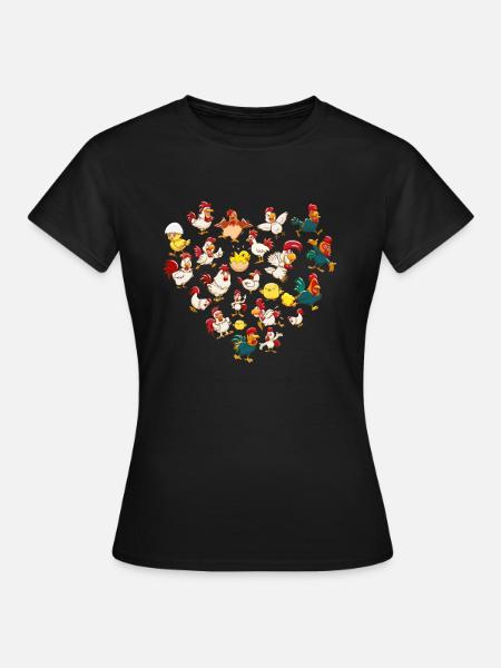 Herz Huhn Hühner - Frauen T-Shirt - Schwarz