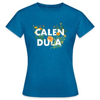 Blumenmotiv für Garten-& Naturliebhaber - Frauen T-Shirt - Antikblaues Saphir meliert - Vorne - AI Model Female 172 dark (172cm)