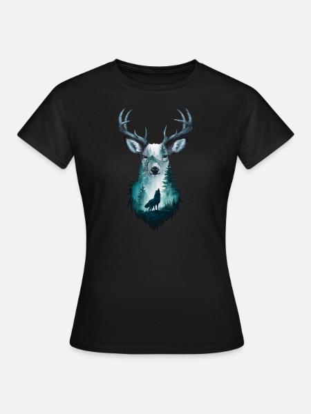 Majestic Stag with Wolf: Wildlife Art - Women's T-Shirt - black
