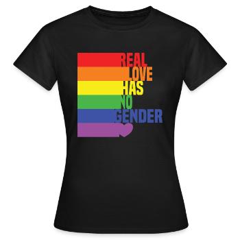 Real Love Has No Gender LGBTQ Regenbogen Herz - Frauen T-Shirt - Schwarz - Vorne - AI Model Female 172 dark (172cm)