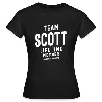Team Scott Lifetime Member Personalisierter Name - Frauen T-Shirt - Schwarz - Vorne - AI Model Female 172 dark (172cm)