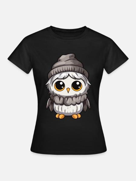Eule Comic Winter Cozy - Frauen T-Shirt - Schwarz