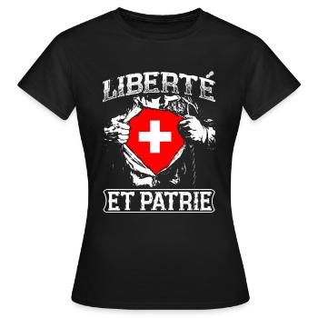 Liberté et Patrie - Schweiz - T-shirt Femme - noir - Devant - AI Model Female 172 dark (172cm)