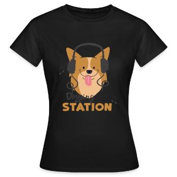 Corgi Hund Dogging Station - Kopfhörer Pods - Frauen T-Shirt - Schwarz - Vorne - AI Model Female 172 dark (172cm)