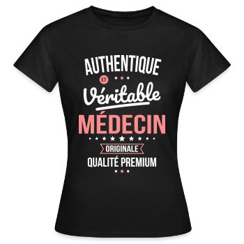 Authentique et véritable médecin - Originale - T-shirt Femme - noir - Devant - AI Model Female 172 dark (172cm)