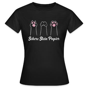 Schere Stein Papier Katzen Pfote Geschenkidee - Frauen T-Shirt - Schwarz - Vorne - AI Model Female 172 dark (172cm)