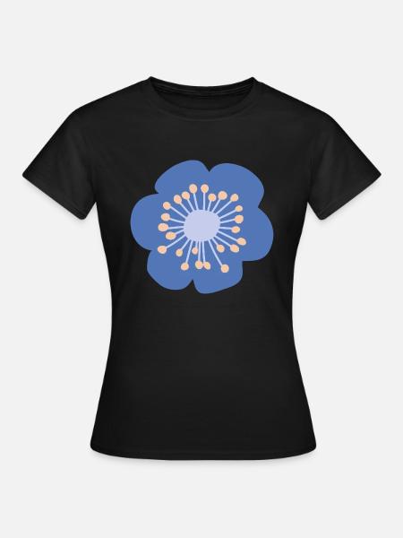 blaue Blume mit gelb - Frauen T-Shirt - Schwarz