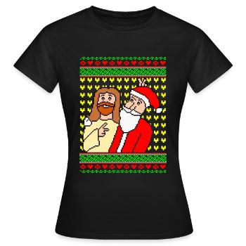 Jesus Santa Friends Xmas - T-shirt Femme - noir - Devant - AI Model Female 172 dark (172cm)