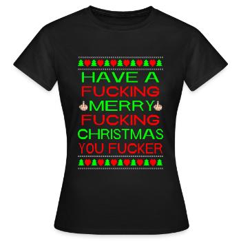 Merry Xmas You Fucker Ugly Xmas Sweater - T-shirt Femme - noir - Devant - AI Model Female 172 dark (172cm)