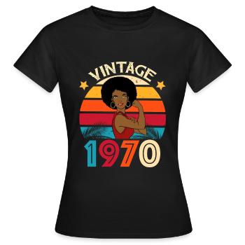Vintage Afro Caribbean 1970 Jubiläum - Frauen T-Shirt - Schwarz - Vorne - AI Model Female 172 dark (172cm)