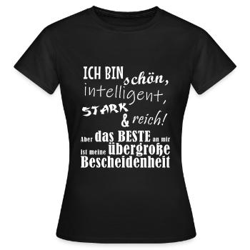 Lustiger Spruch meine übergroße Bescheidenheit - Frauen T-Shirt - Schwarz - Vorne - AI Model Female 172 dark (172cm)