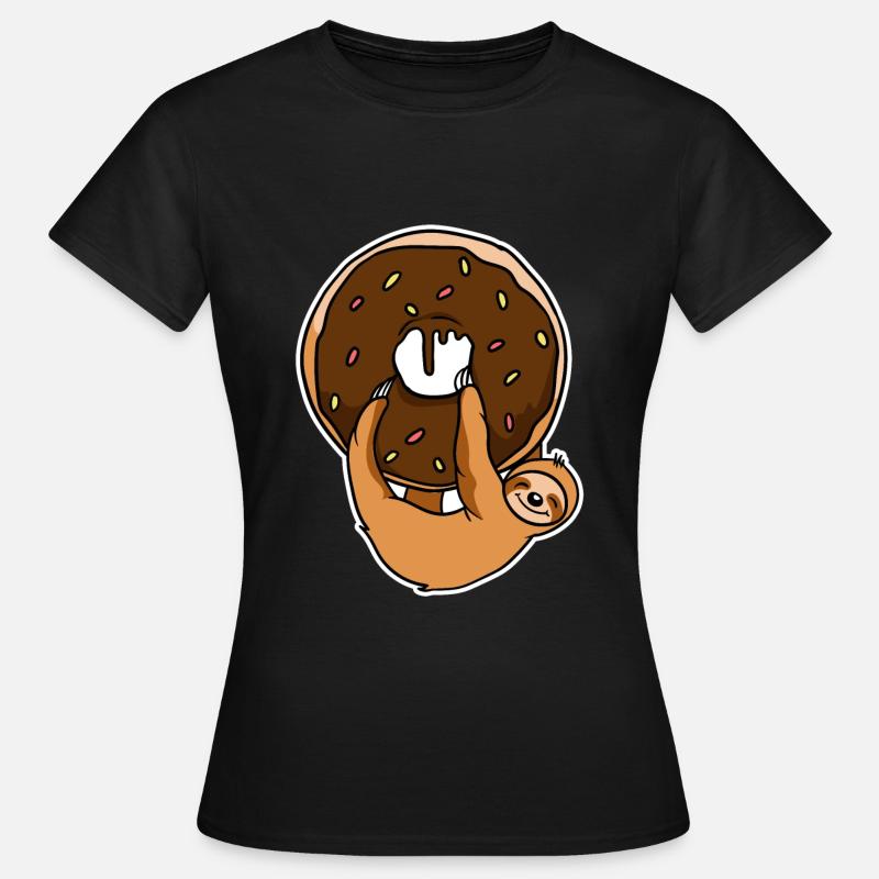 Funny Donuts Sloths Sloth With Donut - Women's T-Shirt - black