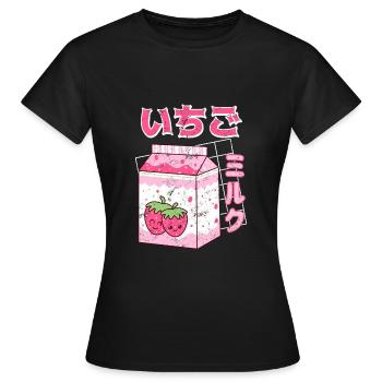 Anime Manga Kawaii Strawberry Milkshake Milk Shake - T-shirt Femme - noir - Devant - AI Model Female 172 dark (172cm)