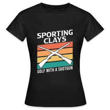 Golf de tir au pigeon d’argile avec fusil de chasse - T-shirt Femme - noir - Devant - AI Model Female 172 dark (172cm)