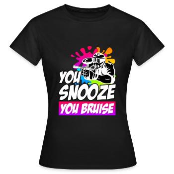 You Snooze you Bruise Paintball - Women's T-Shirt - black - Front - AI Model Female 172 dark (172cm)