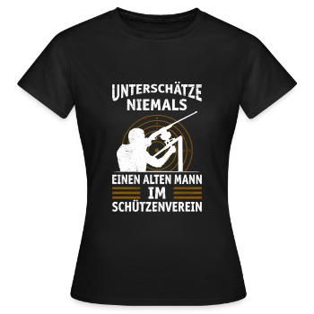 Unterschätze nie alten Mann im Schützenverein - Frauen T-Shirt - Schwarz - Vorne - AI Model Female 172 dark (172cm)