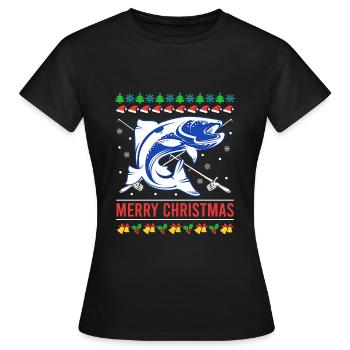Joyeux poisson de Noël moche - T-shirt Femme - noir - Devant - AI Model Female 172 dark (172cm)
