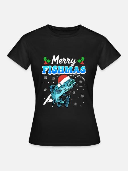 Merry Fishmas Angler Weihnachten Angel - Frauen T-Shirt - Schwarz