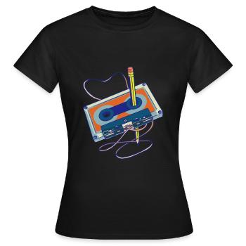 Lieder aufnehmen Radio Kassettenrecorder Kassette - Frauen T-Shirt - Schwarz - Vorne - AI Model Female 172 dark (172cm)