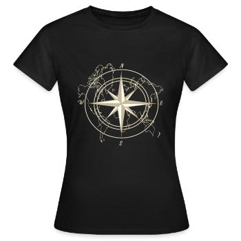 Boussole Monde Voyage Points Cardinals Cadeau - T-shirt Femme - noir - Devant - AI Model Female 172 dark (172cm)