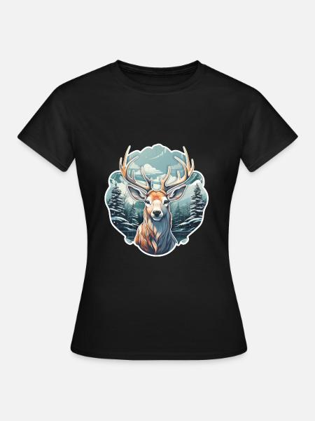 Winterzeit Hirsch - Frauen T-Shirt - Schwarz