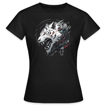 Mecha Tier Tiger Wolf Fuchs Dino Bär Cyborg - Frauen T-Shirt - Schwarz - Vorne - AI Model Female 172 dark (172cm)