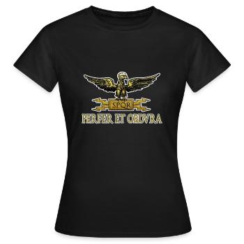 perfer et obdura latein teile und herrsche ROM - Frauen T-Shirt - Schwarz - Vorne - AI Model Female 172 dark (172cm)