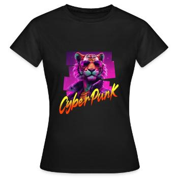 Tigre Cyberpunk - T-shirt Femme - noir - Devant - AI Model Female 172 dark (172cm)