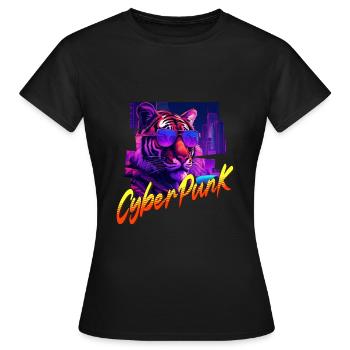 Tigre Cyberpunk - T-shirt Femme - noir - Devant - AI Model Female 172 dark (172cm)