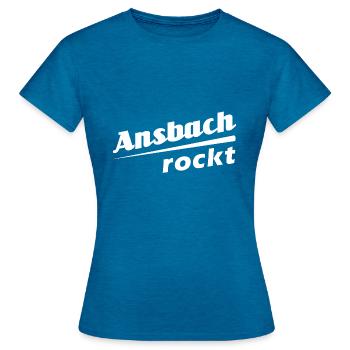 Ansbach rockt - Textdesign mit Stadtnamen - Frauen T-Shirt - Antikblaues Saphir meliert - Vorne - AI Model Female 172 dark (172cm)