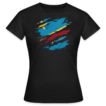 Kongo - Nationalfahne, Kratzer, Risse - Frauen T-Shirt - Schwarz - Vorne - AI Model Female 172 dark (172cm)