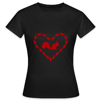 Eichhoernchen Rotes Herz mit Pfoten Abdruck - Frauen T-Shirt - Schwarz - Vorne - AI Model Female 172 dark (172cm)