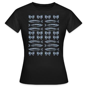 Damen Strandsardinen Schleife - Frauen T-Shirt - Schwarz - Vorne - AI Model Female 172 dark (172cm)