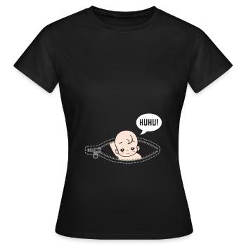 Huhu je suis là bébé cadeau de grossesse - T-shirt Femme - noir - Devant - AI Model Female 172 dark (172cm)